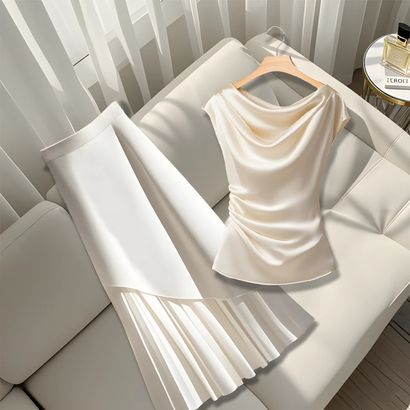 时尚套装2025夏季新款法式轻熟风简约轻奢气质上衣拼接半身裙套装