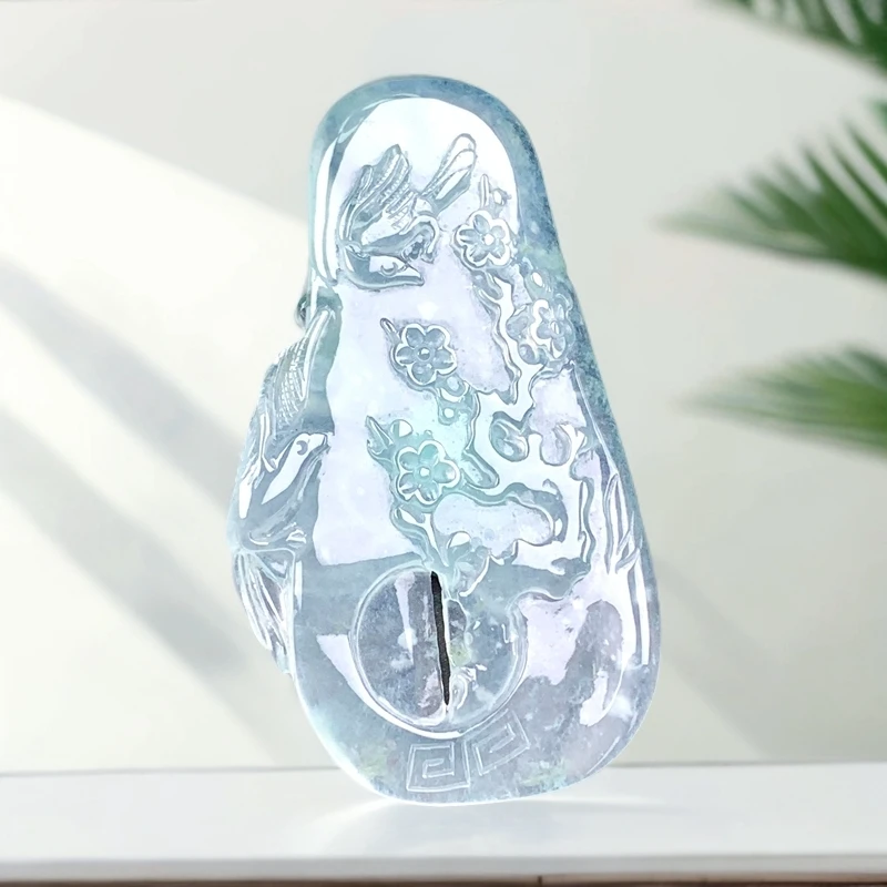 翡翠高冰冰种莫西沙喜上眉梢正品玉坠天然缅甸A货正冰刚玉石吊坠