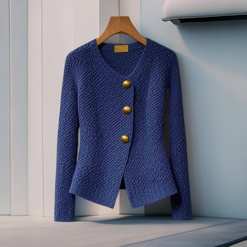 早秋时尚女装2025新款秋季韩系轻熟风气质淑女不规则设计针织上衣