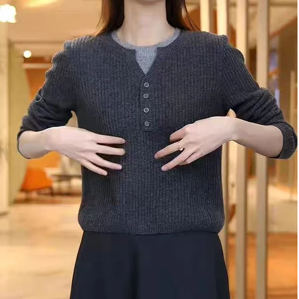 冬季撞色拼接设计感假两件长袖针织衫洋气减龄百搭内搭打底衫上衣