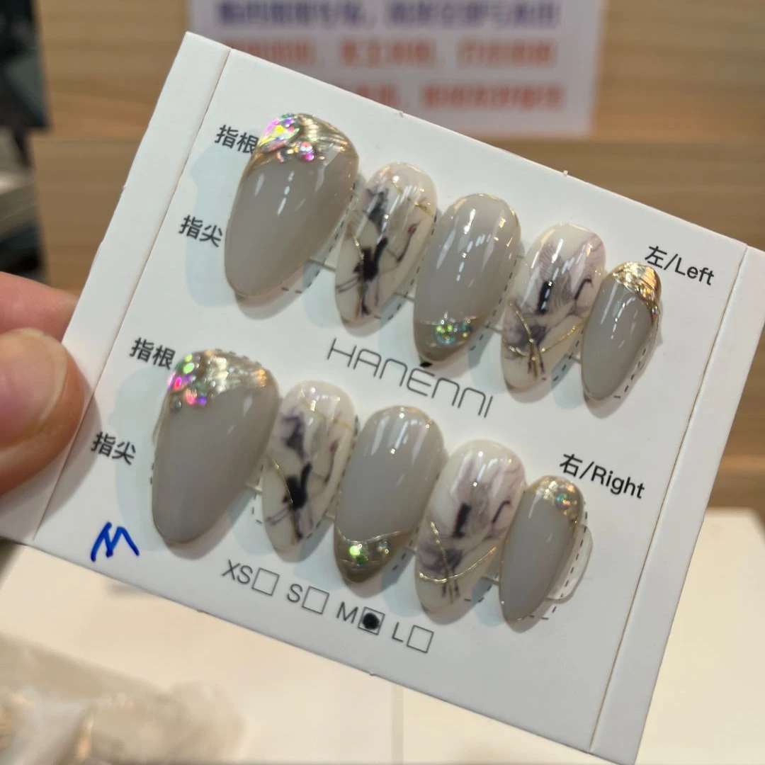 【福利仙鹤】手绘新款轻奢纯手工美甲贴穿戴甲片设计短款