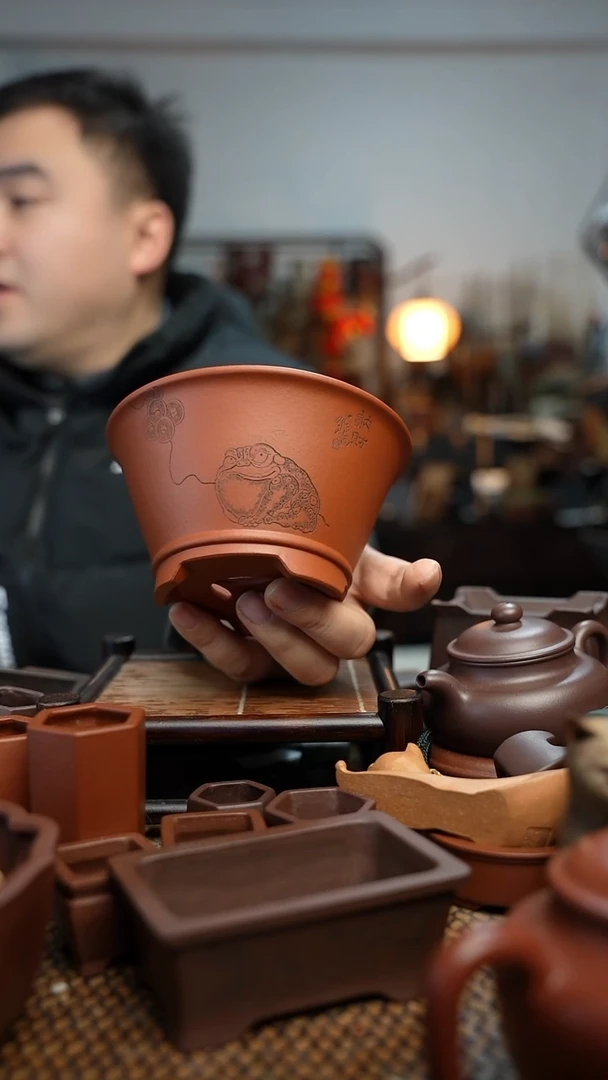 紫砂花盆狗**花長木軒精品紫砂