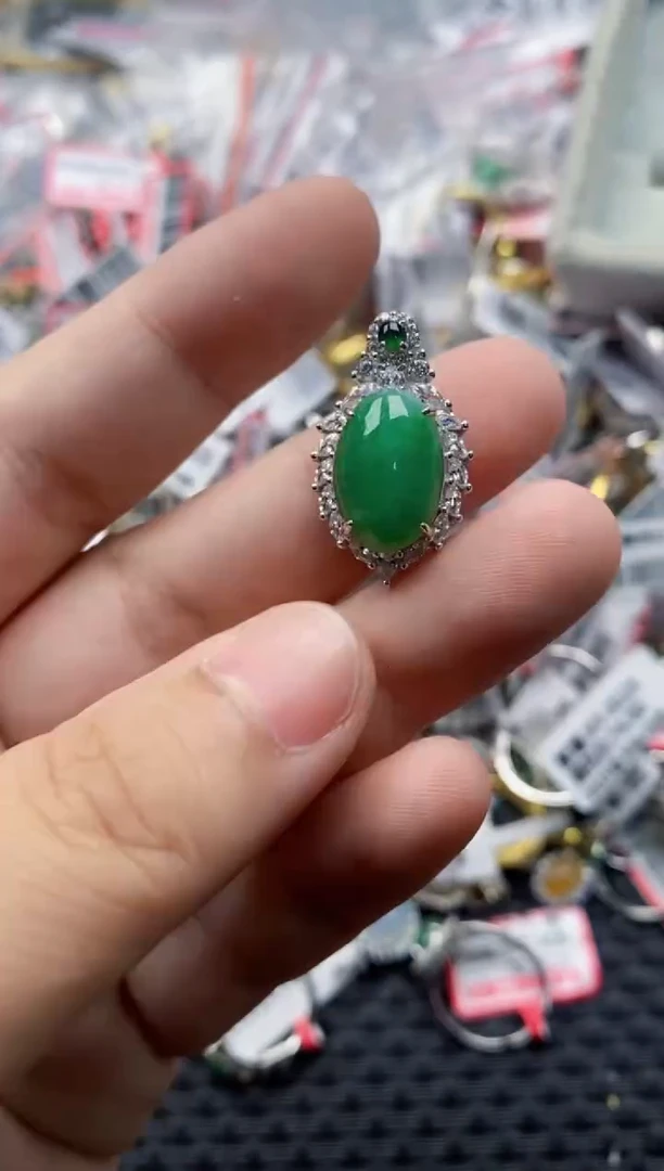 翡翠戒指银S925镶嵌666---1