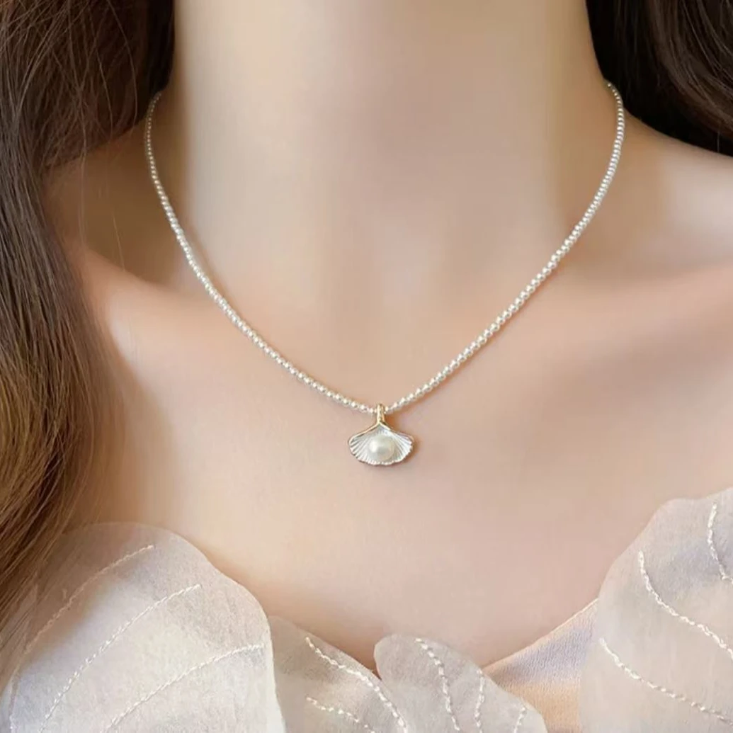 铜合金仿珍珠项链 【金色银杏】设计感项链O0181