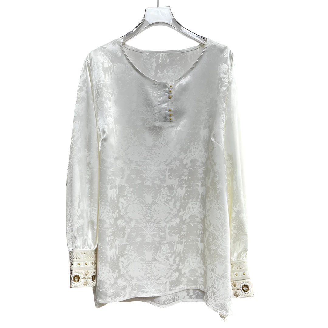 网红提花衬衫衬衫袖长袖内搭宽松女装女士纯色时尚春季百搭打底