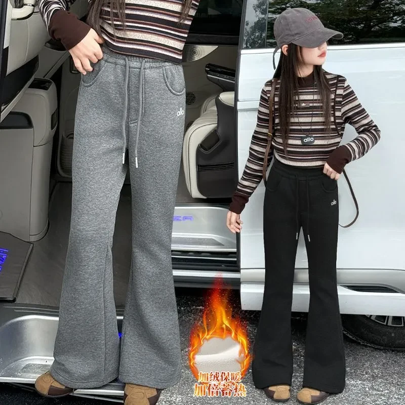 女童裤子秋冬加绒卫裤新款洋气儿童秋冬休闲宽松大童加绒裤子