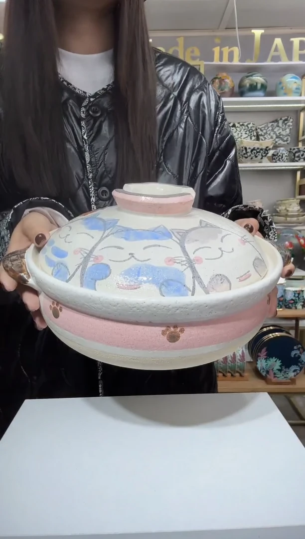 陶瓷8号土锅2.8L(2-3人)一只粉猫