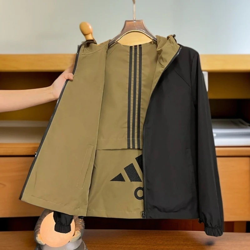 9864耐磨双面服连帽抗皱秋季长款夹克男士运动高智淡人风
