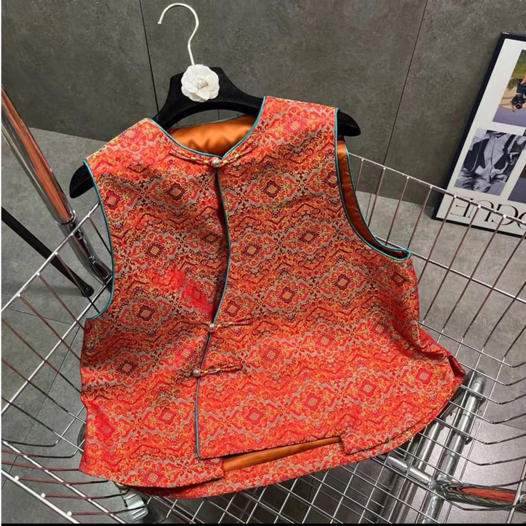 胖小旭【丹绮锦章】大码新款复古抽象花型纹理图案装饰拼色国风马甲