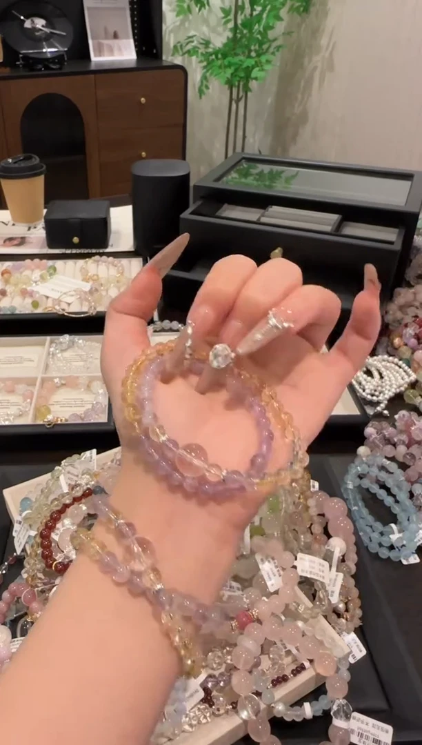 水晶手链合金紫黄双圈x1914