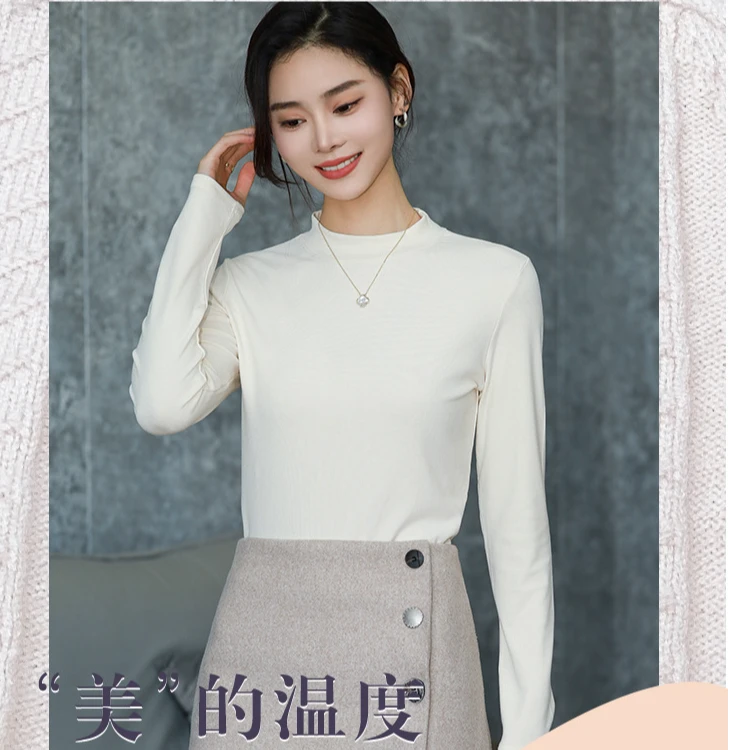 致美佳贝新款女士纯色时尚百搭显瘦打底衫T恤春秋中领上衣半高领