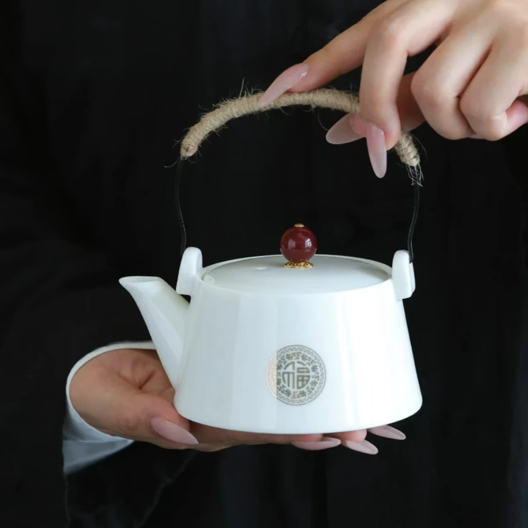 瓷韵优品 羊脂玉瓷金福提梁壶-4094