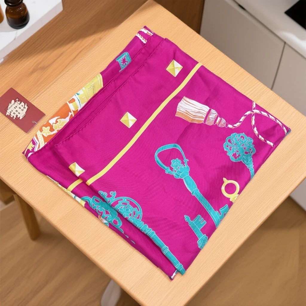 95新 Hermes/爱马仕  粉色方巾 1889 2262