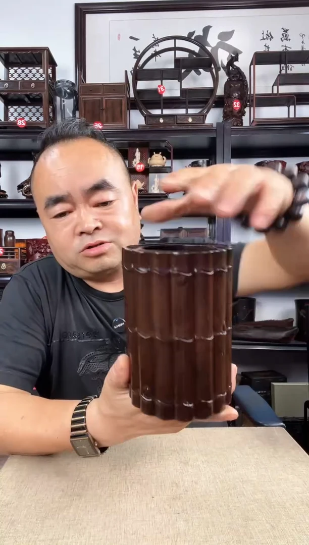 木竹节笔筒老李红木工艺品