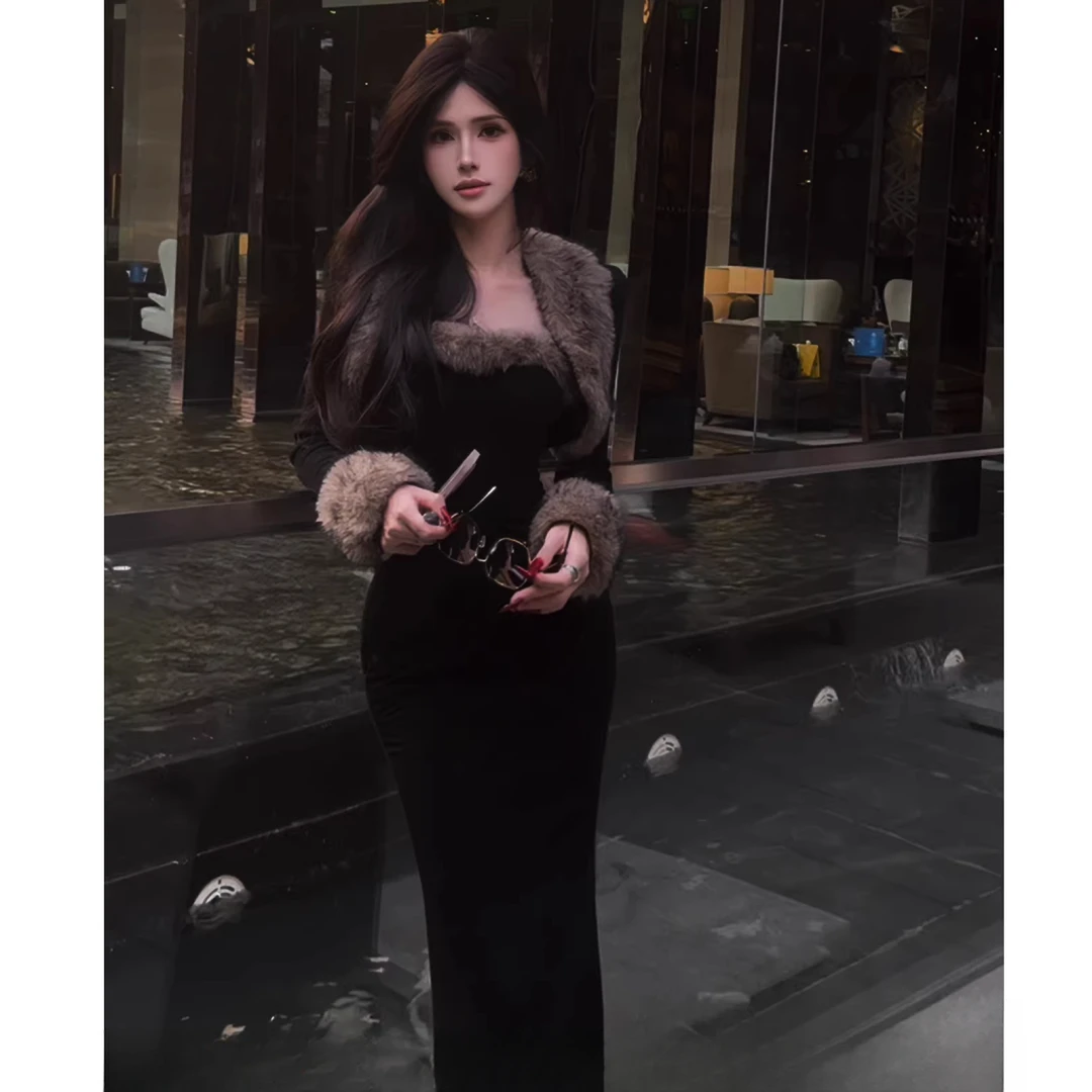 【暮雪白茶】秋冬套装裙修身优雅收腰显瘦气质包臀连衣裙套装