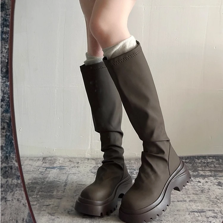 【万达撤柜】厚底增高显瘦长筒靴女2025秋冬季新款高筒小个子瘦瘦靴