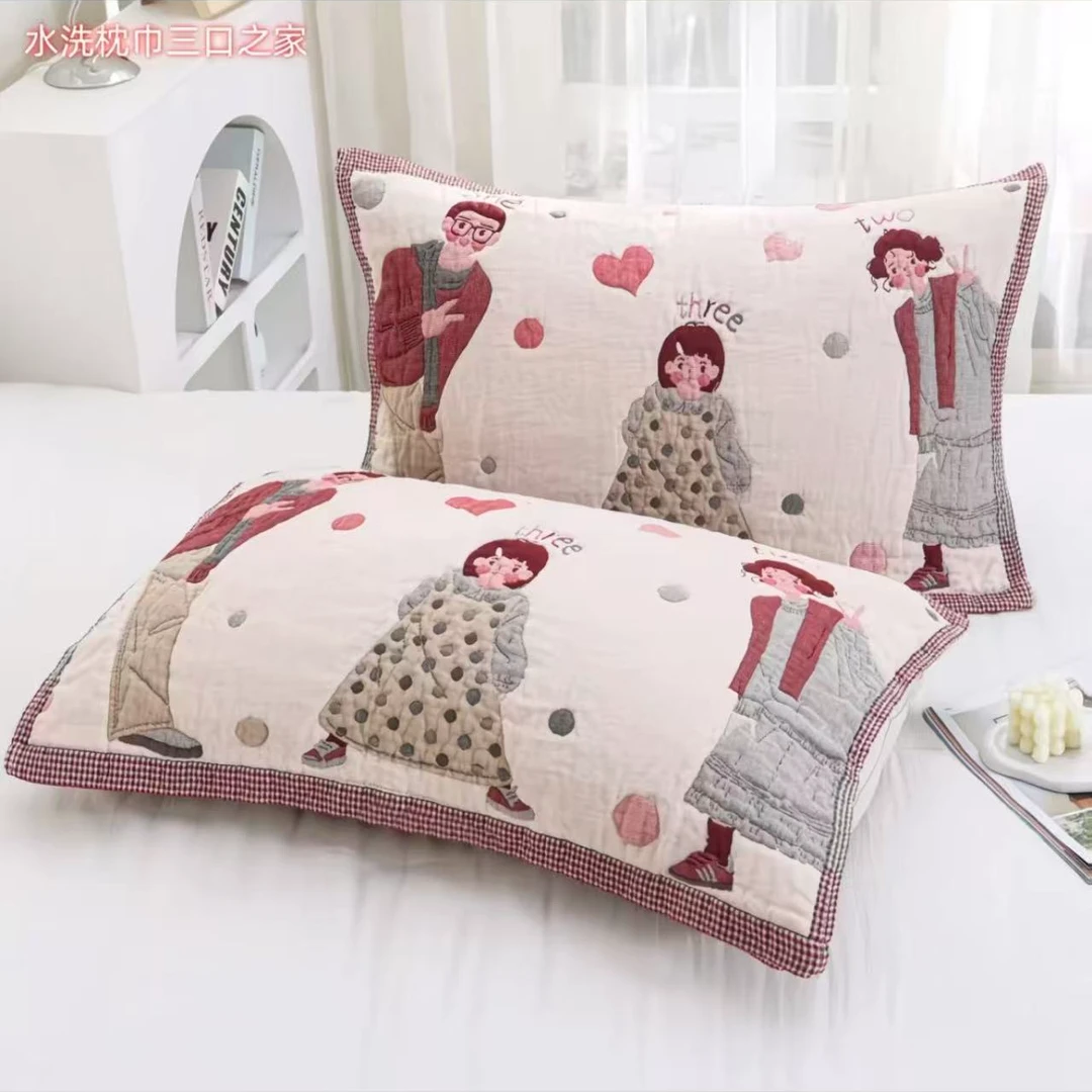 多层加厚100棉全棉泡芙纱布枕巾一对