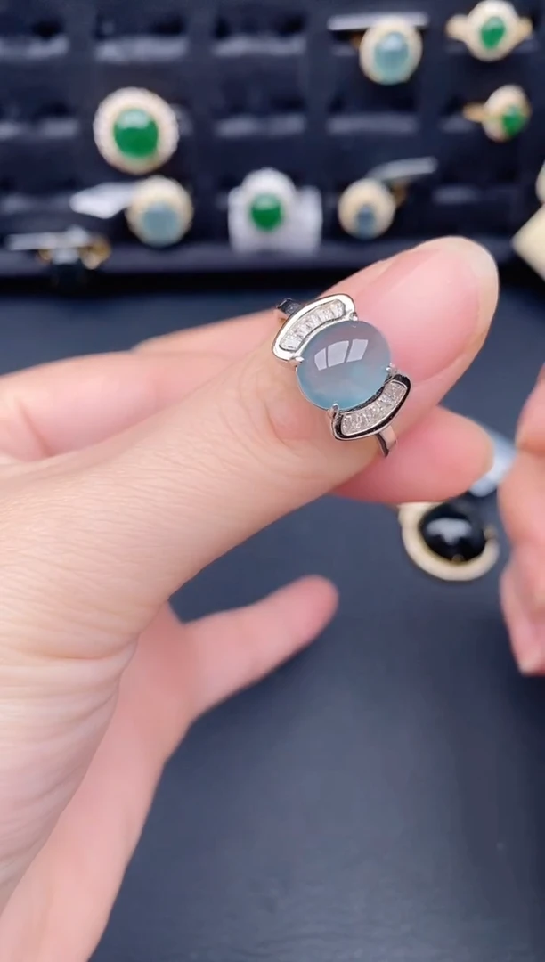 银S925镶嵌戒指翡翠天然a货翡翠362