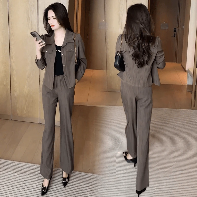 时尚套装女2025秋季新款洋气显瘦短款外套阔腿裤休闲减龄两件套潮