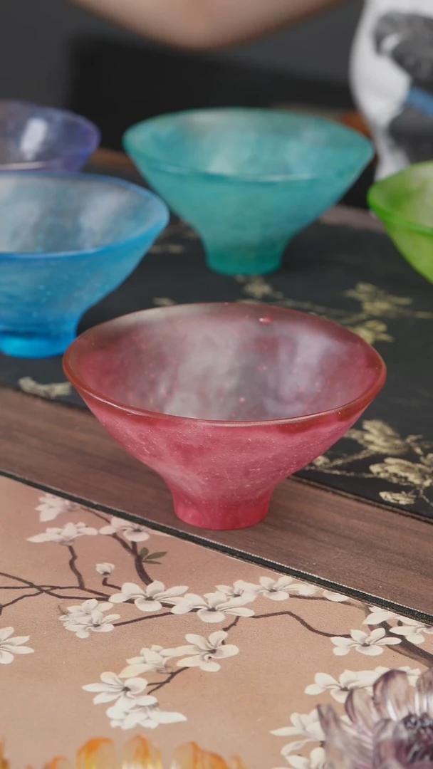 手工艺品琉璃M***喵玫红色深色建盏