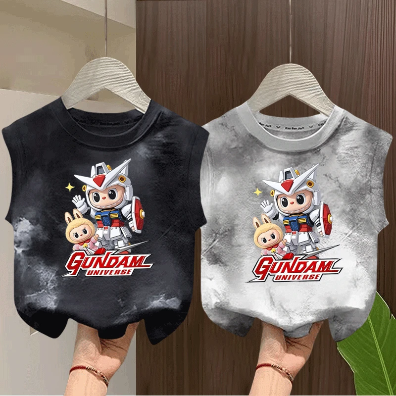 100%棉质背心拉布布无袖男童女童2025夏季新韩版扎染满印圆领上衣