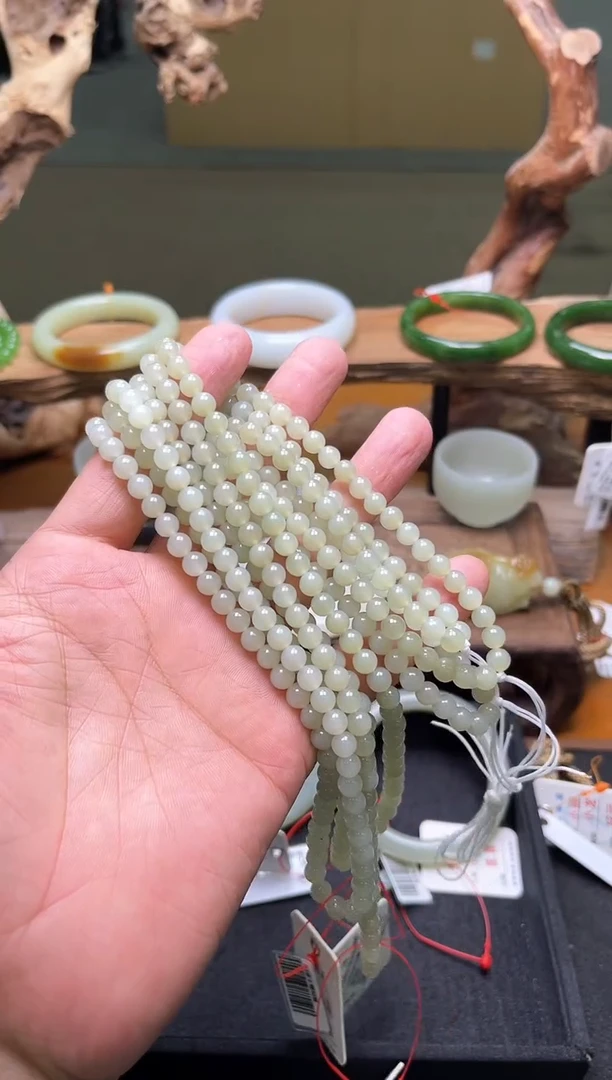 项链未镶嵌和田玉风**画玉108卡6且末青白珠链 多样性发一