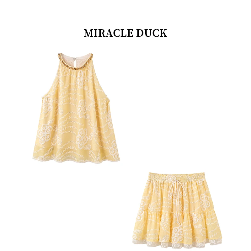 2号【黄色夏威夷】夏季薄款刺绣钉珠传统风挂脖上衣半裙套装C1650