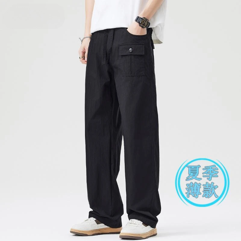 冰丝大码速干裤男2025夏季宽松百搭直筒休闲裤子户外登山伞兵裤