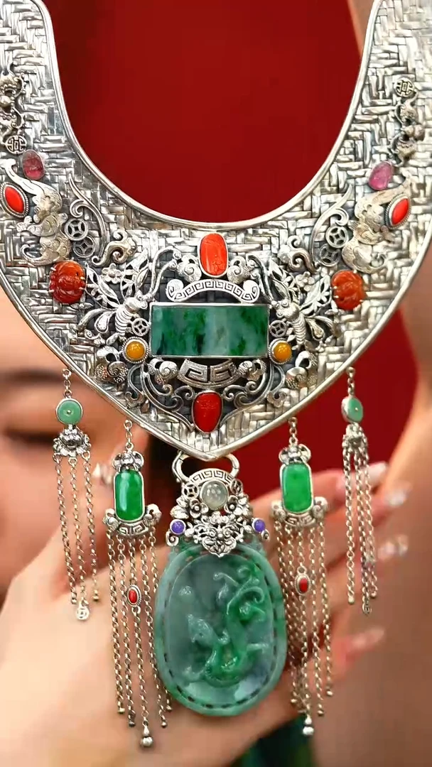 项圈银S925镶嵌翡翠新款