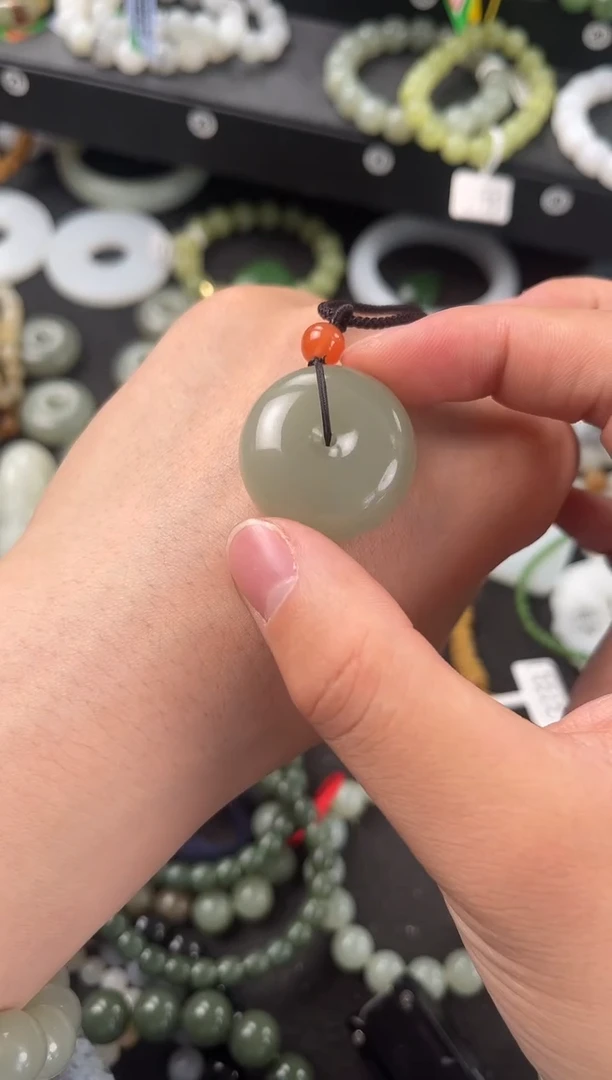 【闪购商品】和田玉平安扣未镶嵌且末青白平安扣微色差