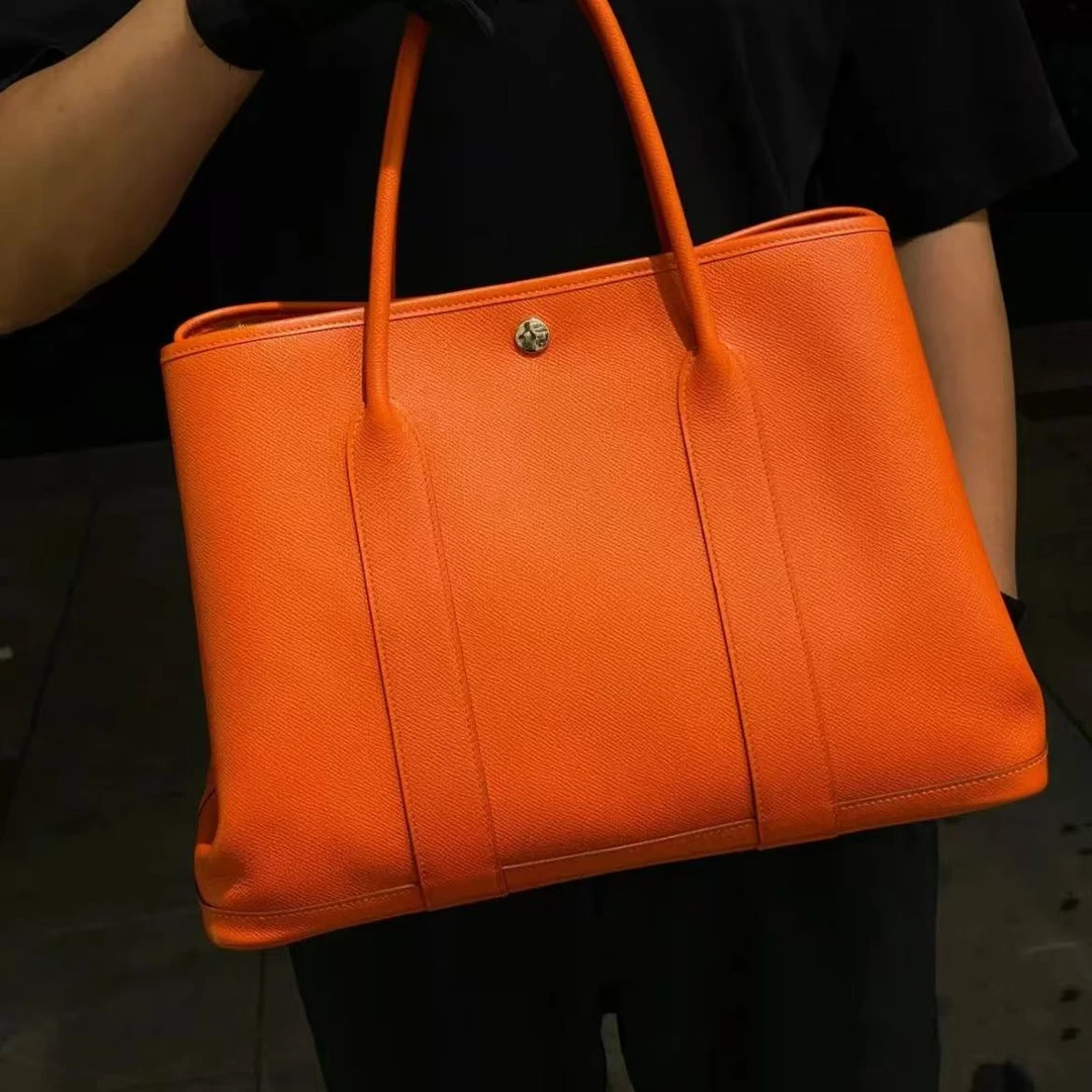 99新 Hermes/爱马仕 花园30爱马仕橙银扣tc皮O手提包