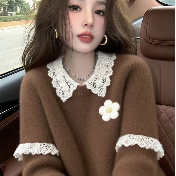 棕色毛衣女2025秋慵懒高级感独特超好看减龄软糯气质套头针织上衣