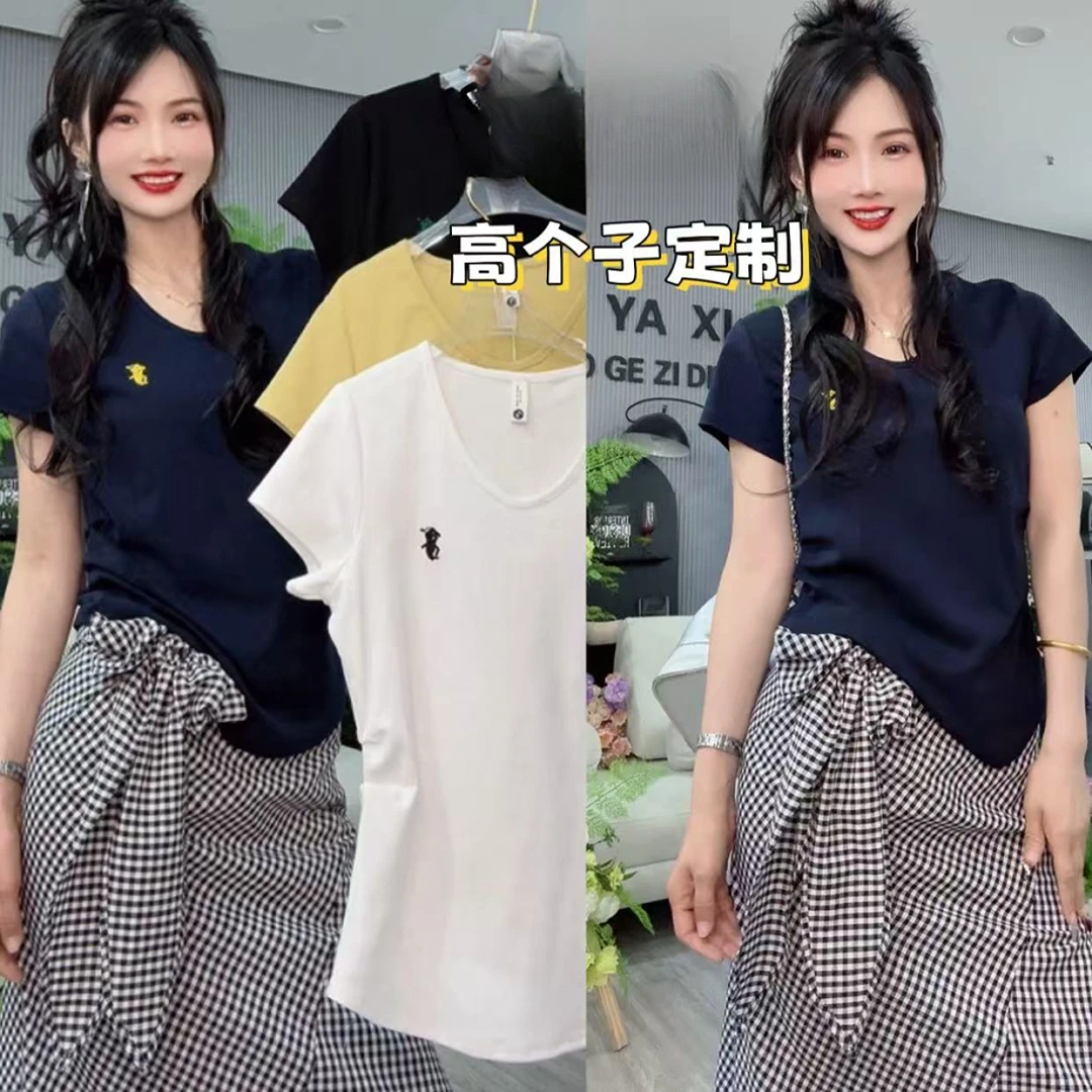 队队定制【小马刺绣】2579百搭洋气T恤鹅蛋领舒适透气显瘦短袖