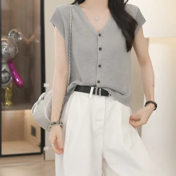 【情书寄予】2025夏季新款时尚气质休闲针织上衣C5271