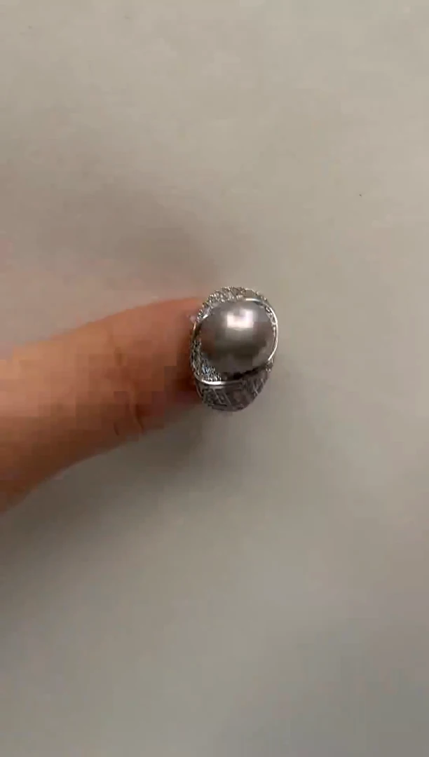 银S925镶嵌戒指海水珍珠11-12