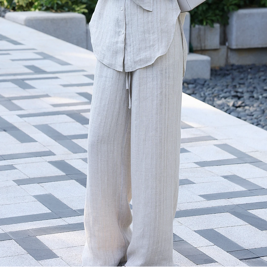 【Do.Fashion欧阳】“西海岸”100原色亚麻阔腿裤