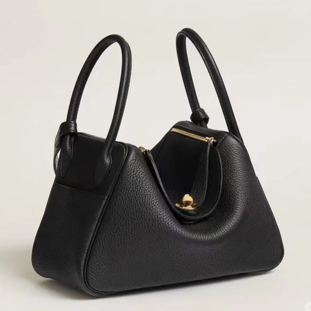 99新 Hermes/爱马仕 爱马仕lindy30黑银T单肩包H763定