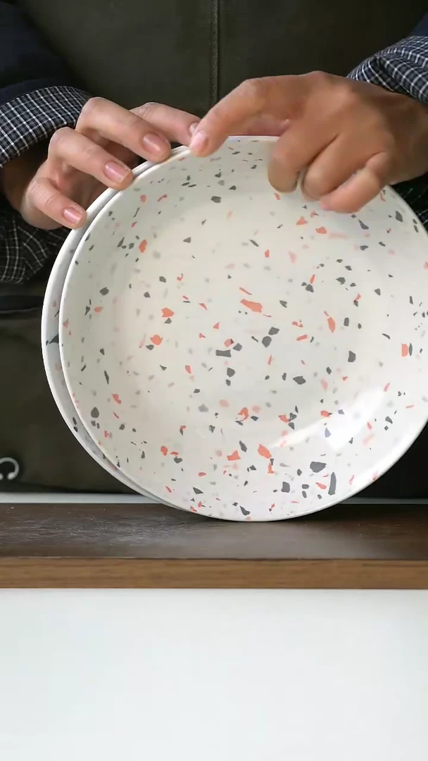 【闪购商品】陶瓷水磨石深盘2只装20cm@4-2@