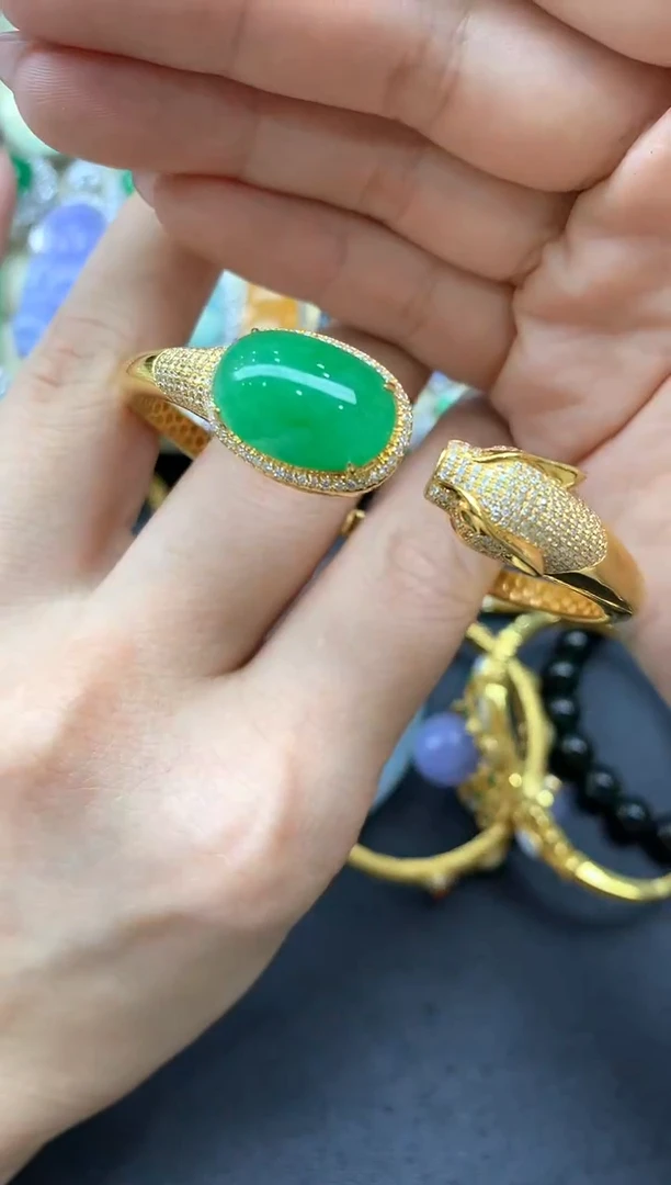 【闪购商品】翡翠手镯18K金镶嵌458-中国好珍宝