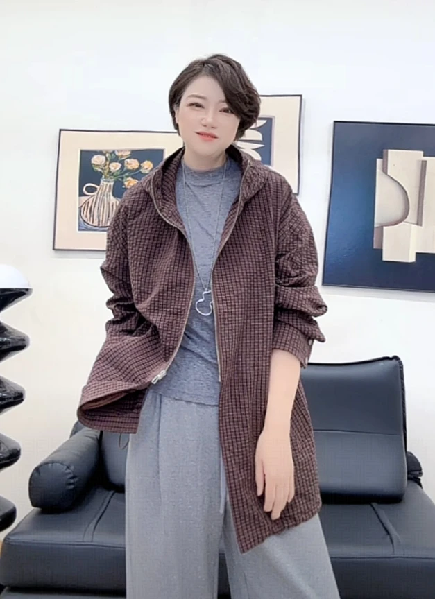 【U.M】佛罗伦萨连帽格子油蜡肌理感外套