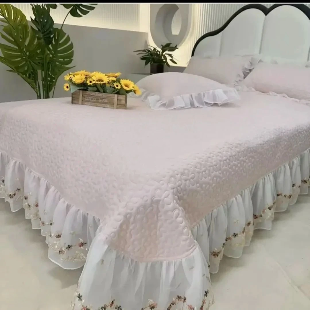 【夏季床盖】2025新款轻奢裸睡凉感雪绒花边软凉席床盖简约防滑加厚