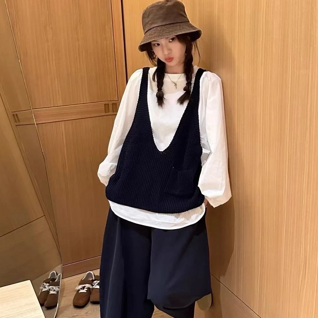 【两件套】韩系chic叠穿毛衣吊带女宽松外穿针织背心百搭休闲小马甲