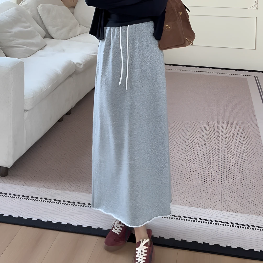 【余欢欢】秋季休闲百搭修身显瘦毛边半身卫裙-YHQ50155