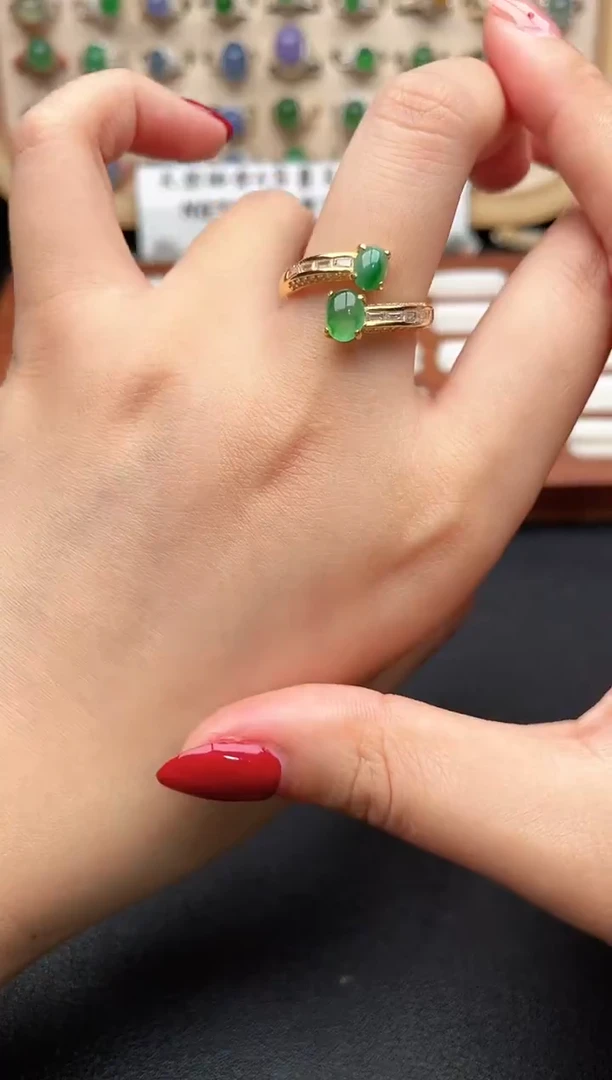 银S925镶嵌戒指翡翠一物一证一礼盒