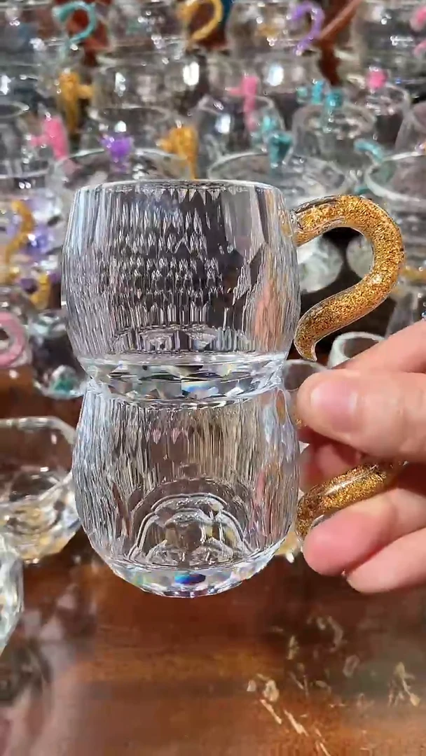 【闪购商品】玺宴新款水晶弯把小茶碗金箔2个装