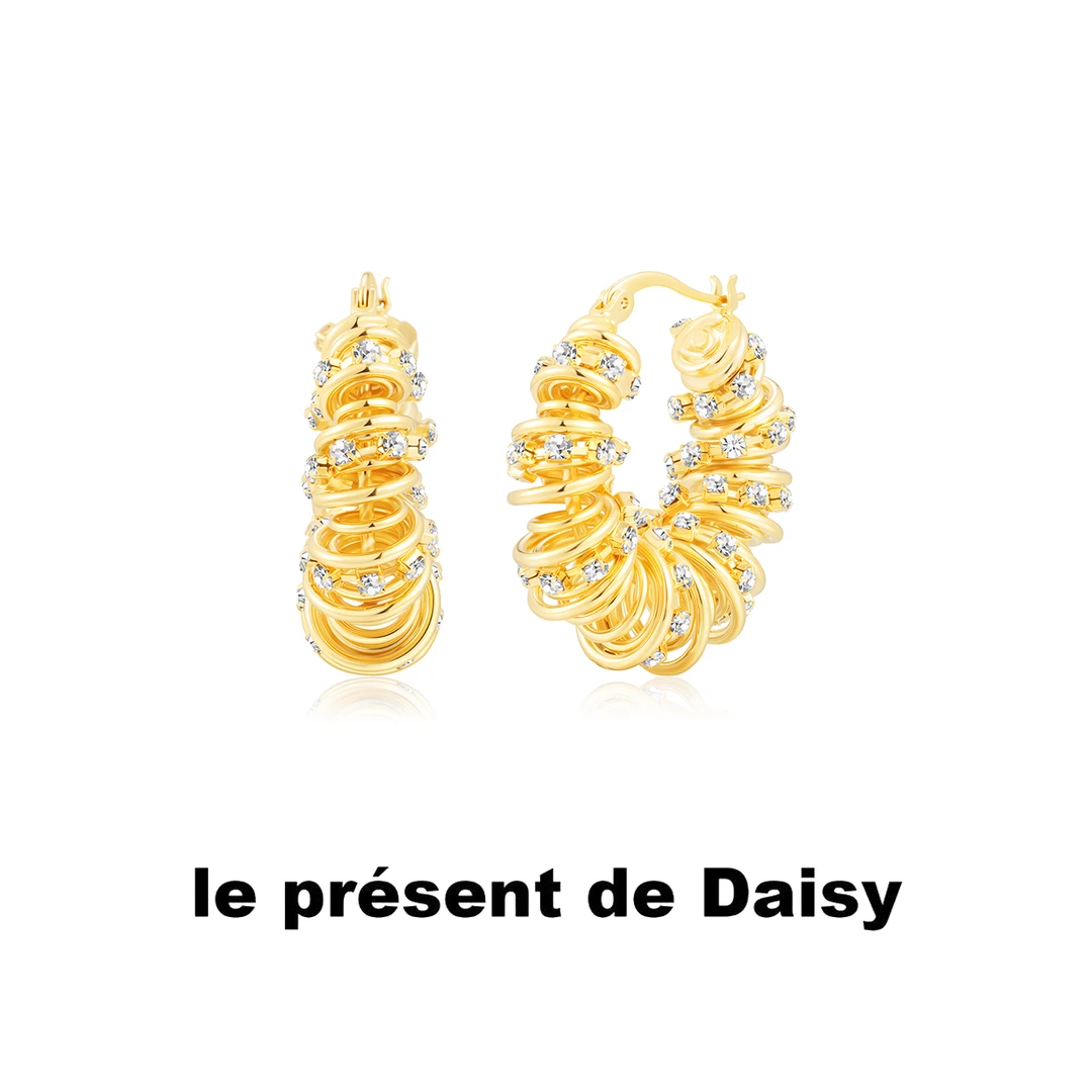 铜合金耳饰 黛西的礼物【金色梦屿】时尚满钻爆闪金属线条镂空耳环