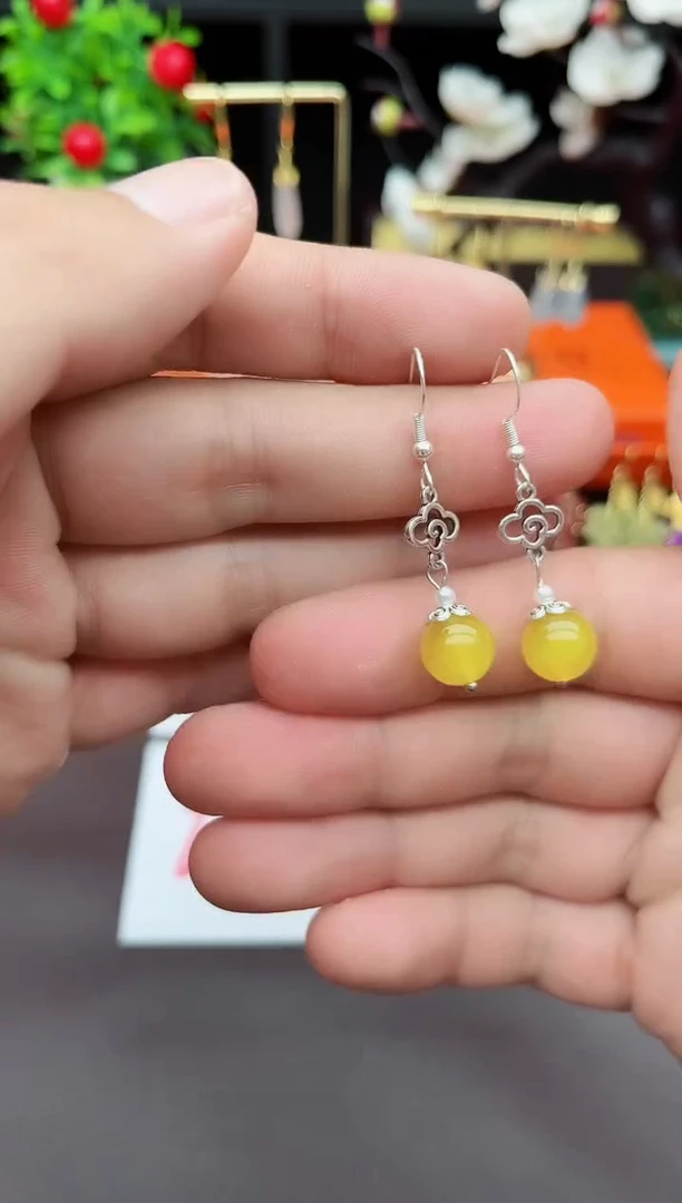 玛瑙/玉髓耳饰银S925镶嵌702000