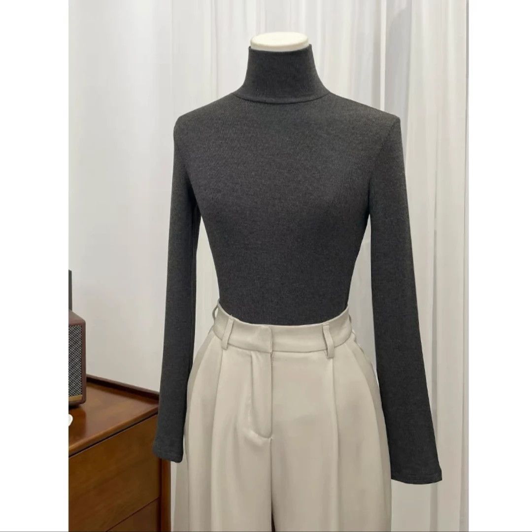 高领打底衫女加绒磨毛绒薄绒上衣修身T恤女装冬季打底衫女内搭