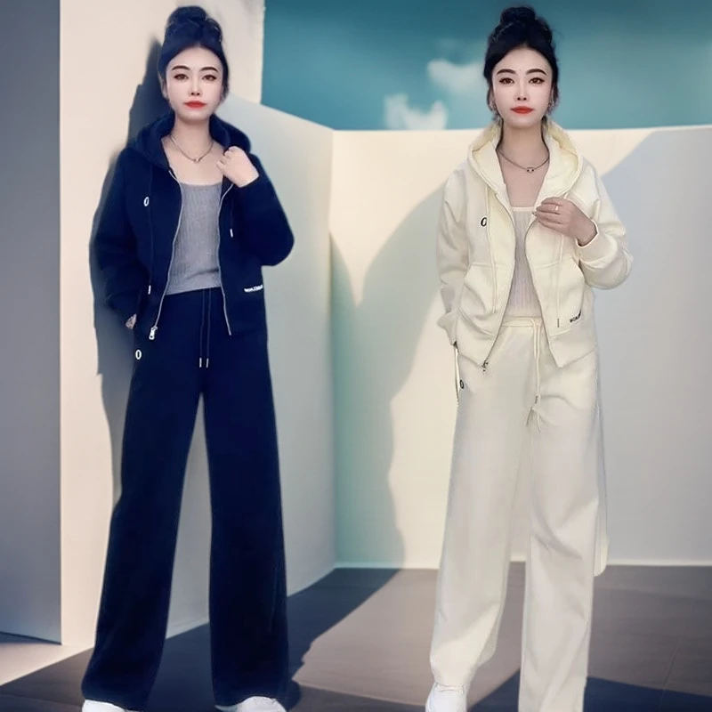 休闲运动套装女2025秋季新款韩版时尚显瘦字母连帽卫衣长裤两件套
