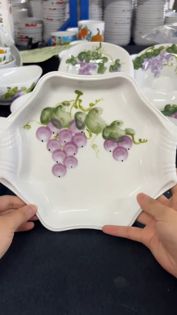 瓷片景德镇高温釉中彩-八方盘紫葡萄